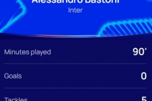 华体会官网-5次抢断&amp;5次赢回球权，官方：巴斯托尼当选国米2-1拜仁全场最佳